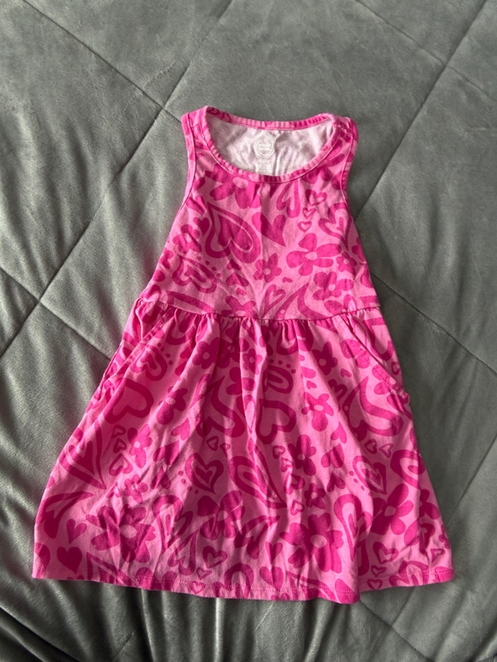 Pink Heart & Floral Print Tank Dress